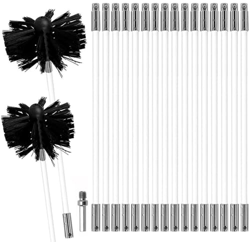 MOCNT Chimney Cleaning Brush Kit Nylon Rotary Duct Vent Cleaning Set Flexible Chimney Sweep Kit for Fireplace Dryer Vent 18 Flexible Rods 1 Brush Head 150mm 1 Brush Head 100mm