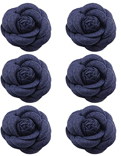 Frauen Blume Brosche, Asudaro 6Pcs Niedlich Stoff Pin Hochzeit Abzeichen Blume Brosche Kamelie Stoff Brosche Anstecknadel Brust Pin für Bluse/Jacke/Mantel/Handtasche/Dankeschön Geschenk Cyan