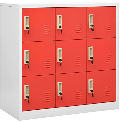 Festnight Schließfachschrank 6 Fächer Umkleideschrank Schließfach Fächerschrank Klein Spind Schrank Metall Abschließbarer Metallschrank Stahlschrank Schließfächern Metallspind Hellgrau Rot