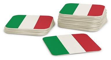 Untersetzer für Gläser I Italien Bierdeckel (50 Stück) aus Pappe eckig (9,3cm x 9,3cm) I WM 2026 Tischdeko mit Italienischer Flagge
