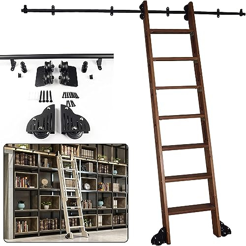 Schiebeleiter-Schiene, Schiebe-Scheunentor-Beschläge, Gleitschienen-Set, Holz-Schiebetür-Beschläge, Schrank-Set, Bibliothek, Rollleiter-Schienensystem, Keine Leiter – runde Schiene