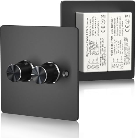 TrustWheel Dimmer LED 12V, Interruttore luminoso a Doppio Dimmer, 120W 5A PWM RV Dimmer LED 24V 2Gang Rotary Dimmer per luci a LED da 12 V in camper/van/camion/barca/camion