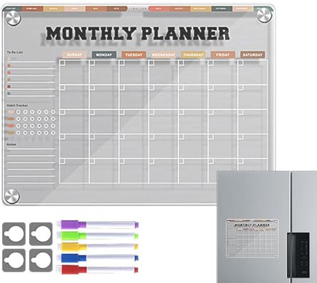 Acryl Kalender Für Kühlschrank, Wochenplaner Monatsplaner Abwischbar, Transparente Magnettafel Kühlschrank, Haushaltsplaner, To Do Liste Und Memoboard monatlicher Plan