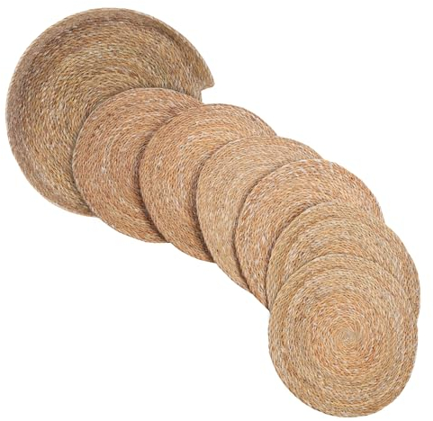 Handgewebte Tischsets aus Seegras, dekorativ, naturfarben (6 Stück und Halter)