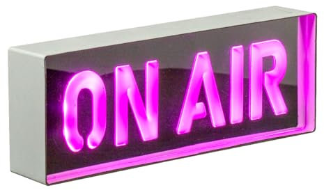 Global Gizmos 51519 On Air Neon Sign/Acrylic Box Light/Energy Efficient Pink LEDs/Battery Powered/Mirrored Finish/Ideal for Home, Bars & Pubs