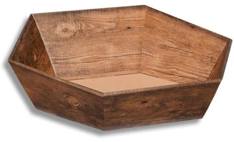 Geschenkkorb, Wellpappkorb Vintage, Holzoptik, 6-eckig, 19,5x20,2x9,2 cm, 25 Stück