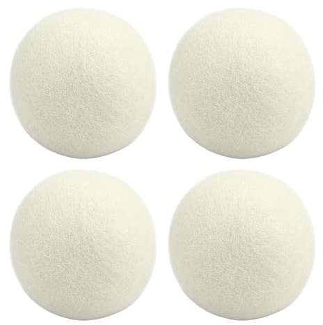 Wool Tumble Dryer Balls, Wool Balls - Reusable Fabric Softener Balls | Laundry Room Accessories, Household Appliances, 4 Pieces Natural Fabric Softener Balls, Dry Cleaning Set for Dryer