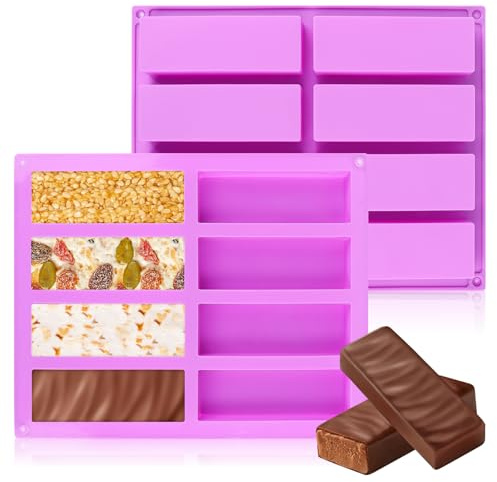 2 Stück Silikonform Rechteckig, Silikonform 8 Mulden Antihaft, Müsliriegel Backform, Riegelform Silikon, Rechteckige Energieriegel Silikon Form, Zur Herstellung von Schokoriegeln, Muffins, Brownies