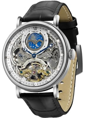 TIME100 Montre mécanique à remontage Automatique avec Bracelet en Cuir véritable pour Homme, Steel/Noir, Squelette