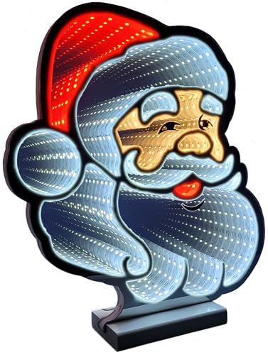 Brandsseller Weihnachtsbeleuchtung mit Infinity-Effekt 28x7x30 cm - LED Dekofigur aus Kunststoff, Timer 6/18h, 3m Kabel, moderne Weihnachtsdeko für Innen - Santa