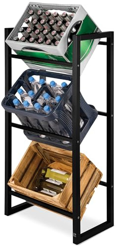 bomoe Getränkekistenregal Getränkeregal für 3 Kisten FSC® Holz Bambusholz | Schwarz stabiles Regal für Getränkekisten Getränkekistenständer Getränkekistenhalter Wasser Bier Obstkisten 3er Mattis