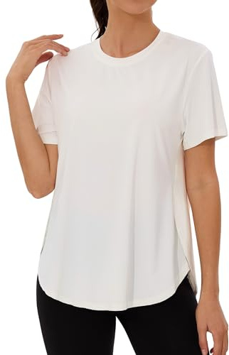 Wayleb T-Shirt Donna Girocollo Sportiva – Maglia Leggera e Traspirante per Fitness, Yoga, Palestra, Bianco XL