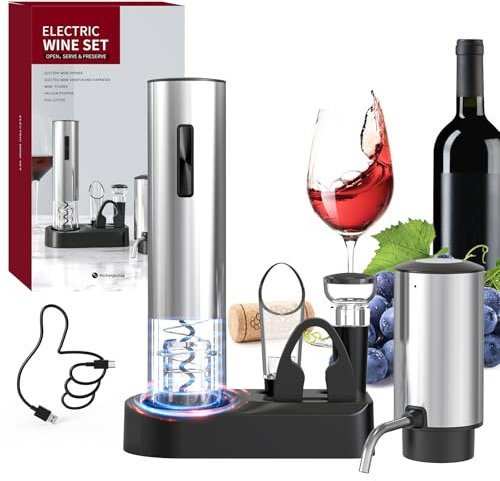 CIRCLE JOY 6-in-1 Weinöffner-Set mit wiederaufladbarem Flaschenöffner und Weinbelüfter, Vakuum-Stopfen, Folienschneider, automatischem Korkenzieher-Set für Home Bar Parties