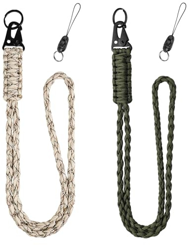 Vicloon Cordon Tour de Cou en Paracorde, 2pcs Porte Badge Lanière avec Lanière Tressée, Lanyard Strap Neck Cordon Porte-badge pour Clés Téléphone Portable Appareils Photo -Armée Vert + Marron