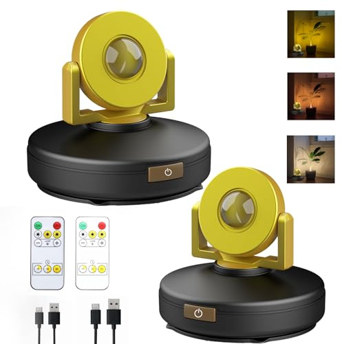 VIGMOJ Spot Lampe LED drahtloser Deckenstrahler mit Fernbedienung Puck Licht Leselampe Timer, Batteriebetriebenes Bildlicht mit rotierendem Lichtkopf für Wandmalerei Dartboard, Packung von 2