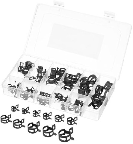 QUARKZMAN 55 Pcs Colliers De Serrage Pour Tuyau De Carburant, 11 Tailles 7-17mm, Kit Assortiment De Colliers Pour Tuyau En Silicone, Tuyau À Vide, Tuyau D'eau, Basse Pression, Noir