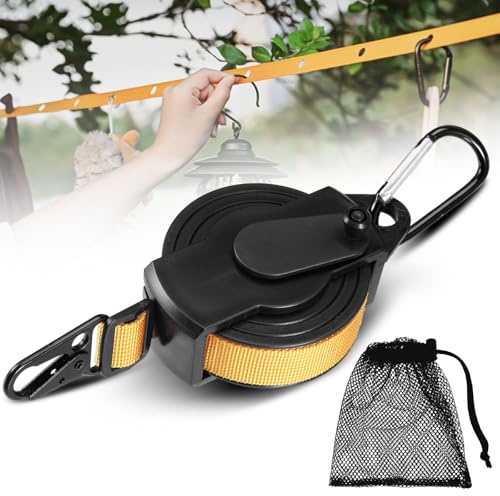 Wäscheleine Ausziehbar, 3.6m Camping Wäscheleine, Outdoor wäscheschnur Zubehör Gadgets für Waschküche Balkon Garten Camping Wohnmobil (Gelb)