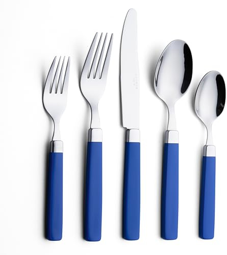 ANNOVA Set di posate in acciaio inox - Manici colorati - Forchette per la cena, forchette per l'insalata, coltelli da tavola, cucchiai e cucchiaini (Blue25, 20 Pieces)