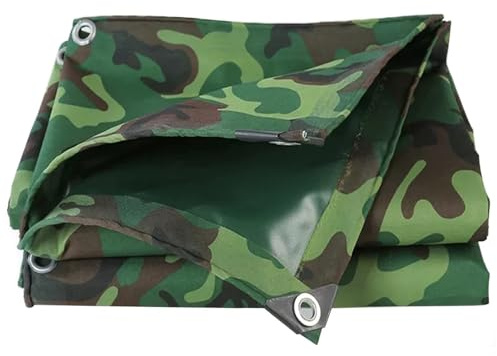 Heavy Duty Camo Tarpaulin Waterproof Tarp Sheet Cover Camouflage with Grommets, Caravan Furniture Canopy Tent 0.75mm Thick Canvas Tarpaulin(4x4m)