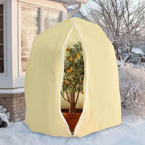 Gaethra Winterschutz für Pflanzen, 250 x 360cm Pflanzenschutz Winter Außen, Frostschutz Pflanzen mit Reißverschluss, Wiederverwendbar Winterschutz für Kübelpflanzen für Palmen, Olivenbaum, Beige