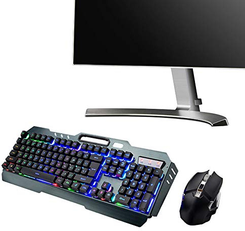 Denash Ratón con Teclado Inalámbrico Mouse con Imitación de Teclas de Cuero para Juegos de Computadora, Negro Ligero Cargado, Batería de Litio de 3000 MAh Incorporada, Adecuada para Entusiastas de