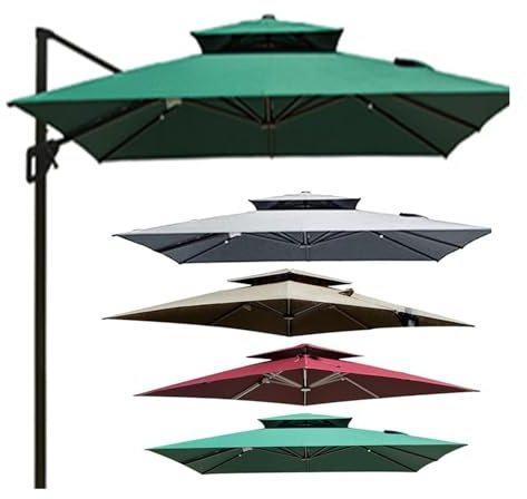 Ombrellone quadrato di ricambio per ombrellone da giardino, 3 x 3 m, 8 stecche, verde scuro, resistente ai raggi UV e impermeabile, a doppio strato, ideale per giardino e terrazza