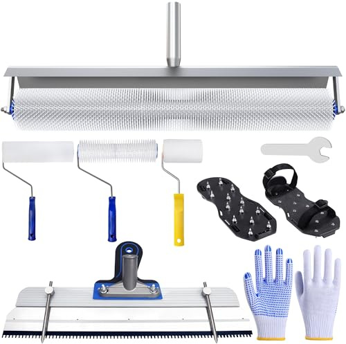 JEXIFY Epoxy Floor Tool Kit, 18 Inch Spiked Roller, Spike Shoes for Epoxy Flooring, Leveling Rake, Scraper for Self Leveling Concrete, 7Pcs Set (Standard Model)