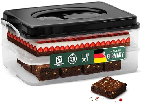 Novaliv Kuchen-Transportbox mit zwei Etagen und Deckel (Rechteckig 40 x 30 cm) Aufbewahrungsbox mit Sicherheitsverschluss & Einlage Party-Box Container Tortentransportbox Tortenbehälter