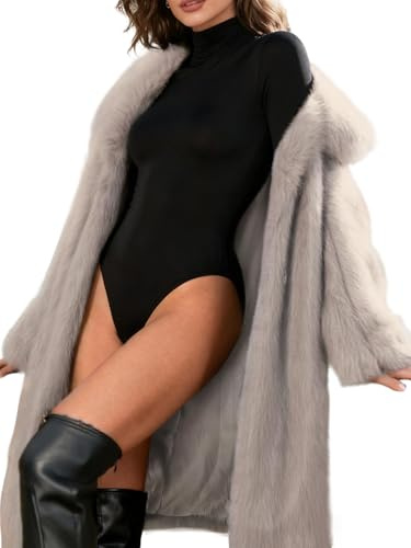 Gudasuo Faux Fur Jacket Women Zip Up Cropped Fur Coats Long Sleeve Open Front Jackets Outwear(0065 KH S)