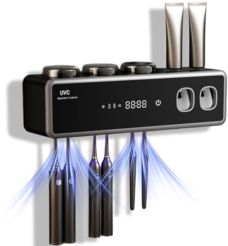 Porte-Brosse à Dents Intelligent avec stérilisation UV et Distributeur Automatique de Dentifrice, Organisateur de Brosse à Dents électrique Mural avec Fonction séchage