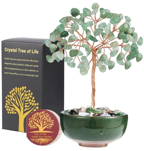 Green Aventurine Crystal Tree with Ceramic Base,Natural Gemstone Feng Shui Money Tree for Wealth,Good Luck & Positive Energy,Handmade 5 Inch Healing Abundance Bonsai for Home Office Decor