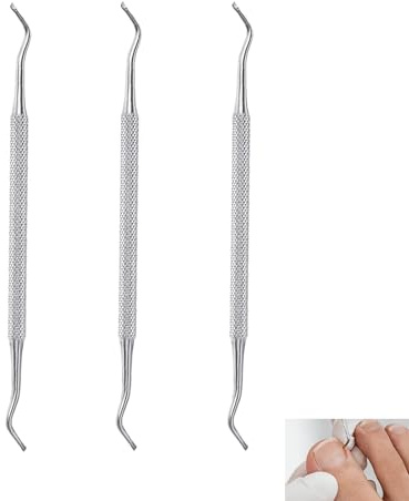 3 stycken nagelrensare, nagellyftare, professionell rak rensare för inväxta naglar, dubbelsidig nagellyftare i rostfritt stål, pedikyrverktyg för rengöring under nageln, avlagringar och kutiklar