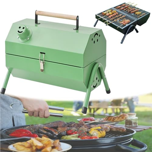 Barbacoa portátil plegable de carbón, parrilla de carbón de mesa for interiores y exteriores, barbacoa de carbón pequeña y duradera for patio, balcón, picnic, cocina for acampar(Green)