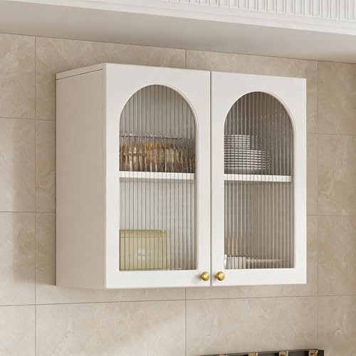 Kitchen Wall Storage Cabinet, Bathroom Medicine Cabinets with 2 and Adjustable Shelves, wall mounted storage cabinet with glass doors, for Living Room Kitchen(60 * 60 * 30cm/23.6 * 23.6 * 11.8in)