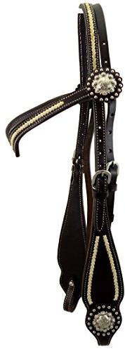 Thor Equine Kopfstück „Miles“ Westerntrense – Rohhaut & Concha, V-förmig, Dunkelbraun Full – beidseitig verstellbar