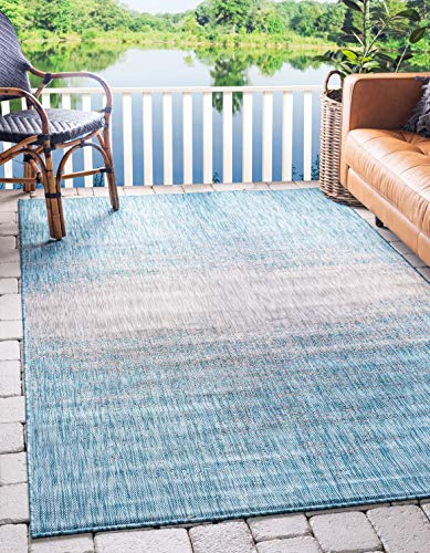 Unique Loom Outdoor Modern Collection Area Rug - Ombre (4' 1 x 6' 1 Rectangle, Aqua/ Ivory)