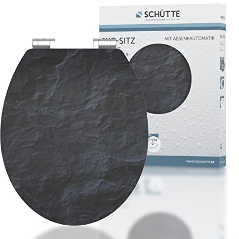 SCHÜTTE WC-Sitz BLACK STONE mit Absenkautomatik aus Holz, Design Toilettendeckel mit 175kg Belastbarkeit, Toilettensitz mit Brille, Klodeckel für WC, MDF Holzkern Klobrille mit Motiv