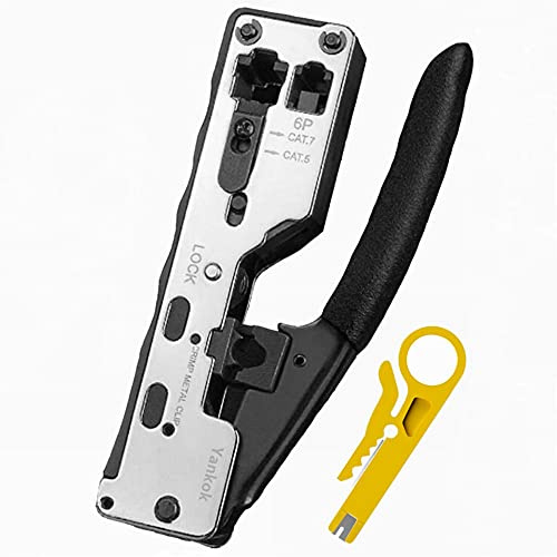 Yankok [CAT5/5e CAT6/6a CAT7 Modular Crimper] Crimps Shielded and Unshielded RJ45 (8P8C) RJ12 (6P6C) RJ11 (6P4C) Network Connectors Ethernet Data and Telephone Jacks Silver