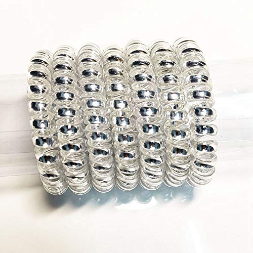 MoonyLI Hårspolar elastiskt hårband, spiralformade hårringar elastiska hårband färgglada plasthårband 6 delar (silver)