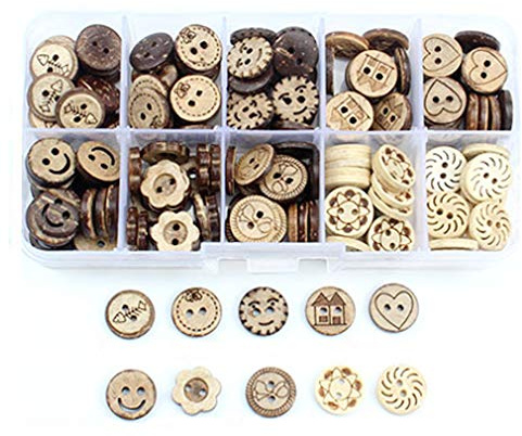 Aweisile 100 Stück Knöpfe Kokosknöpfe Knöpfe Vintage Nähen Knöpfe Scrapbooking Kleidung Deko für Nähen und Handwerk DIY Basteln Nähen 13mm