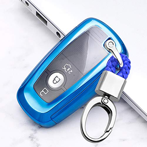 ontto Smart Autoschlüssel Hülle Abdeckung für Ford Focus Ecosport Fusion Mondeo Mustang F-150 Edge Focus 2 3 MK4 2017-2020 TPU Schutzhülle Schlüsselschutz mit Schlüsselanhänger Schutz Etui-Blau