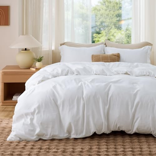 Bedsure Duvet Cover King Size - Soft Double Brushed Bedding Set for Kids & Adults, Zipper Closure, 3 Pieces, Includes 1 Duvet Cover (104x90) & 2 Pillow Shams, NO Comforter, White