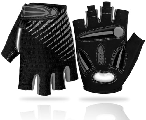 LUROON Fahrradhandschuhe Halbfinger Atmungsaktiv Rutschfestes Stoßdämpfende Kurz Gel Sommer MTB Radhandschuhe für Herren Und Damen