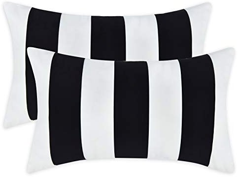 Alishomtll 2er Set Kissenbezug Kissenhülle Gestreift Weiche Dekorative Kissenbezüge Set Zierkissenbezüge mit Reißverschluss für Sofa Schlafzimmer 30x50 cm, Schwarz Weiß