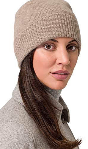 Style & Republic Kaschmir Sport Mütze-Beanie Damen aus 100% Cashmere - Dein kuscheliger Premium Beanie für stilvolle Herbst- & Winter-Momente-Nougat