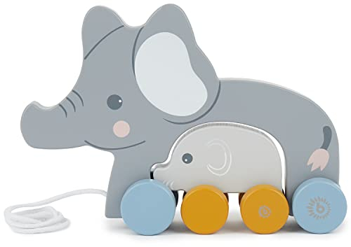 Bieco Elefante in Legno da Tirare | Giocattolo Trainabile da 1 Anno | Animale da Traino per Bambini