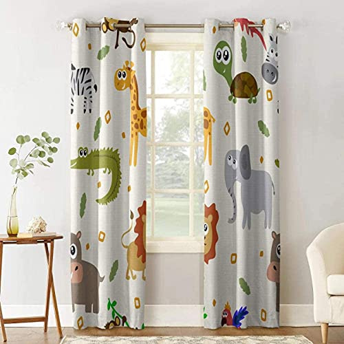 CLZLH Gardinen Kinderzimmer Blickdicht Vorhang Verdunkelungsvorhänge Wärmeisolierend Geräuschreduzierung Mit Ösen 3D Digitaldruck Cartoon Löwe Giraffe Elefant 100X214Cm（B X H） 2Er Set Decoschals