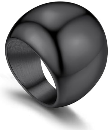 GoldChic Unisex Schlichter Polierter Kuppelring aus Edelstahl 23.5mm breit Dünne Stapelbarer Ring für Geburtstag Valentinstag Jubiläum Ringgröße 62.1（19.8） in Schwarz