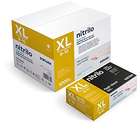Santex Gants en nitrile sans poussière noir extra fort | Gamme Nitrile Flash Black | Gants jetables à usage unique | Sans latex | Boîte de 100 unités | Taille XL