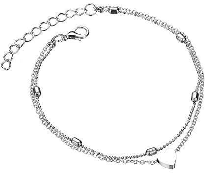 Chaioe Bead Anklet for Women 925 Silver Adjustable Waterproof Simple Heart Chain Dianty 6mm Beads Multilayer Anklet Jewelry Gifts for Women Girls